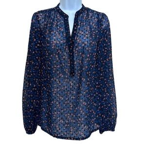 TheKorner polkadot floral navy blue blouse size L‎